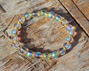 กำไลข้อมือควอตซ์ Angel Aura แท้,คริสตัลบำบัดควอตซ์ยืดหินอัญมณีควอตซ์สีรุ้งทรงกลม AAA - Product Image 1