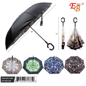 Parapluie de 42 pouces à ouverture automatique Rose 48PC/CS 190T Silk Huit-Rib Contrôle semi-automatique Parapluie droit à trois plis - Product Image 1