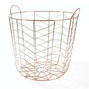 Panier en fil de cuivre circulaire, design géométrique moderne, organisateur en fil ouvert avec poignées, bac de rangement en métal rose doré, meilleur prix - Product Image 1