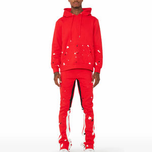 Survêtement d'hiver évasé 100% coton pour hommes, ensemble de jogging à capuche respirant personnalisé avec sérigraphie - Product Image 1