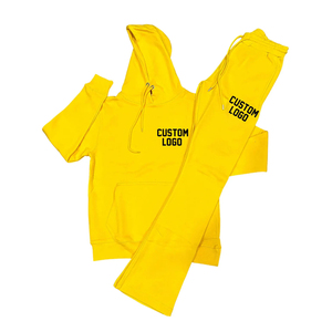 Ensemble de survêtements d'hiver en coton pour hommes, sweat-shirts et pantalons évasés de style streetwear avec logo personnalisé, vente en gros - Product Image 1