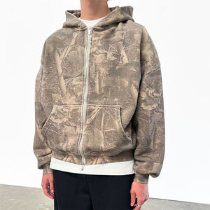 Sudadera con capucha oversize personalizada para hombre 2026, estilo urbano, con cremallera, estampado digital por sublimación, corte holgado, camuflaje, 100% algodón, informal para invierno - Product Image 1