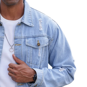 ODM แจ็คเก็ตยีนส์ผู้ชายกันลมสไตล์วินเทจพิมพ์ลายคอตั้งโลโก้สตรีทแวร์ - Product Image 5