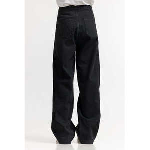 กางเกงยีนส์ขากว้างเอวสูงสีดำ รุ่น WM-NDJ-SS24-011 ดีไซน์เรียบง่ายทันสมัย ไม่ใช่ผ้าเดนิม ย้อมสีแบบเรียบ - Product Image 2