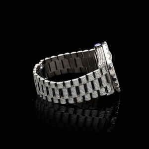 Reloj de diamante VVS Moissanite blanco de alta calidad, relojes de cuarzo mecánicos de acero inoxidable Hip Hop de lujo, relojes de cristal ETA - Product Image 2