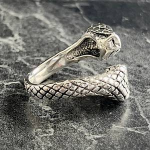 Detailed Gothic Style 925 Sterling <b>Silver</b> Snake Coil <b>Ring</b> with Prong <b>Set</b> Zircon Serpent Wrap Band for Unisex Dark Aesthetic Fans - Product Image 4