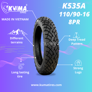 KUMA K535A 110/90-16 8PR Neumático sin cámara para motocicleta Alta resistencia Alta velocidad Nuevo tubo interior Patrón caliente para África Hecho en Vietnam - Product Image 6