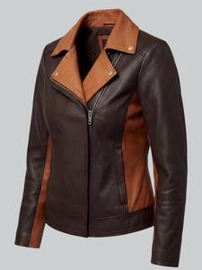 Chaqueta Universitaria de Cuero Genuino para Mujer, Cierre Asimétrico, Corte Ajustado, Ropa de Abrigo de Invierno con Forro de Algodón, EE. UU. - Product Image 5