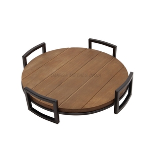 Handmade Wooden Tray in Soft Beige Color with Contemporary Round Design and <b>Polished</b> Surface Perfect for Everyday Use - Product Image 3
