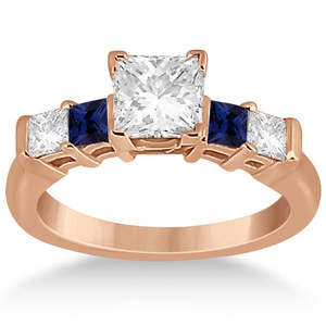 Conjunto nupcial de oro rosa de 14 quilates con 5 diamantes de corte esmeralda y zafiro azul de 1.02 quilates, joyería fina de perlas para fiesta o regalo - Product Image 1