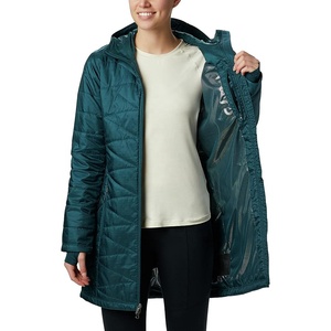 Chaqueta con forro de nailon de pato acolchado informal a la moda para mujer, abrigo largo de invierno con relleno de plumón, diseño de bombardero con logotipo personalizado - Product Image 4