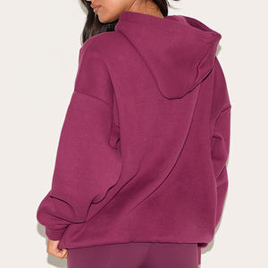 Sudadera con capucha de gran tamaño para mujer con logotipo personalizado y hombros caídos de ciruela, sudaderas con capucha transpirables y antiarrugas, sudadera con cremallera para mujer - Product Image 1