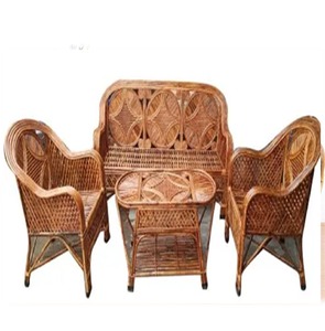 Ensemble canapé moderne d'extérieur en bambou naturel 3 places, 2 fauteuils, table ovale au design géométrique-prix de gros, pas de coussins - Product Image 1