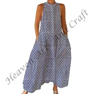 Combinaison en coton imprimée à la main avec fermeture éclair pour le printemps/été, arrivées d'automne, imprimé Bagru - Product Image 5