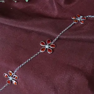 925 <b>Silver</b> Women's Jewelry Flower <b>Bracelet</b> with Garnet Stones Fashion <b>Chain</b> & Link <b>Bracelet</b> - Product Image 2