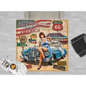 Tapis de voiture vintage : Tapis imprimé Route 66 Americana, avec poils doux - Product Image 2