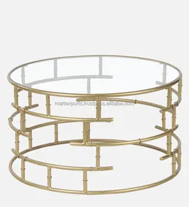 New Luxury contemporary Living Room Metal Coffee Table Furniture Interior Decoration Gold Round Center White glass Coffee Table
