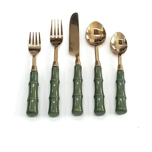 Juegos de Cubiertos de acero inoxidable de 3 uds con mango de resina Juego de cubiertos elegante con mango de resina de aspecto verde más vendido - Product Image 6