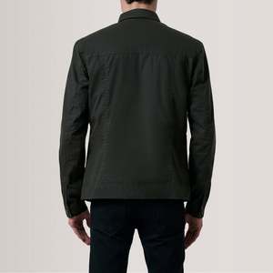 Irwin Vintage Leather Field <b>Jacket</b> Olive Waxed Canvas Zippered ODM Workwear Camouflage Patchwork for Autumn Spring Seasons XS - Product Image 4