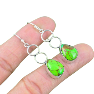 925 Solid Sterling Silver Stamped Women Girls <b>Dangle</b> <b>Earrings</b> 925 Sterling Silver Gemstone Spinner Turquoise <b>Earrings</b> Gold Gift - Product Image 1