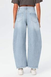 100% coton Baggy Jeans Pantalon Denim populaire moderne avec taille élastique Style avant plat pour l'été - Product Image 4