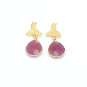 Dua Pink <b>Jade</b> Flower Drop Earrings 18K Gold Plated Trendy Wedding <b>Jewelry</b> for Women - Product Image 2