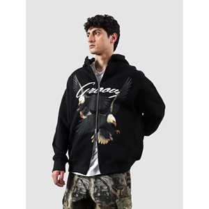 เสื้อฮู้ดซิป Flying Predator แบบสั่งทำพิเศษ ผ้าเฟรนช์เทอร์รี่สำหรับฤดูหนาว สตรีทแวร์ ปักลาย 3 มิติ ไซส์ XXS ถึง 6XL พิมพ์ลายสกรีนสีพื้น - Product Image 1