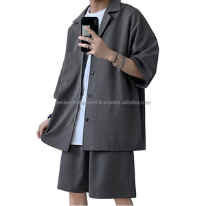 Ensemble deux pièces d'été pour homme, veste à col polo et short en coton respirant et léger, style streetwear, logo personnalisé imprimé en sérigraphie - Product Image 6