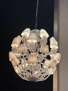 Lustre traditionnel vintage en cristal taillé rond avec abat-jour en tissu, idéal pour les grands halls et les grands foyers, élégance <span class=keywords><strong>Baccarat</strong></span> - Product Image 2