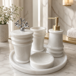 Luxury White Marble <b>Bathroom</b> <b>Accessories</b> <b>Set</b> Soap Dispenser Tumbler Jar Soap Dish Tray for Hotel Spa - Product Image 1