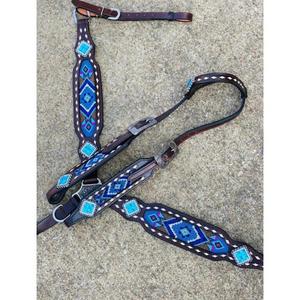 Juego de tachuelas azules de cuero occidental para todo clima de alta resistencia con caballete de dos orejas y lazos de cuero trenzado para caballos para exportación a granel - Product Image 3