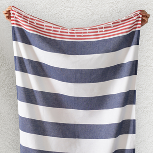 Serviette de plage turque Capri, rayures bicolores, 100% coton Peshtemal - Product Image 4