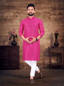 Vêtements traditionnels indiens à la mode, kurta pyjama multicolores à manches longues pour hommes, design personnalisé, provenant d'un fournisseur indien - Product Image 4