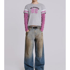 100% coton Street Wear graphique Boxy gaufre Hip Hop haute qualité pour hommes Double couche surdimensionné à manches longues T-shirt surdimensionné - Product Image 2