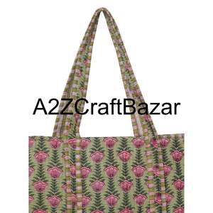 Bolsa de Compras de Algodón Hecha a Mano con Estampado de Bloques Indio, Bolsa de Mano para Mujer, Bolsa de Hombro Acolchada con Estampado de Bloques Hecha a Mano - Product Image 2