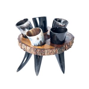 ฮอร์นดื่มเบียร์ทำจากไม้มี้ดไวกิ้งยุคกลางขนาด500มล. แก้วมีที่วางเหล็กและแกะสลักด้านล่างด้วยงานฝีมือ HF - Product Image 3