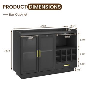 Meuble à vin moderne de luxe en bois noir, bar à liqueurs, station café avec éclairage LED et portes vitrées pour salon, salle à manger, <span class=keywords><strong>buffet</strong></span> - Product Image 6