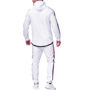 Men's Custom <b>White</b> Hooded <b>Tracksuit</b> With Rainbow Stripes Full Sleeve Zipper Casual Sportswear Streetwear - Product Image 3