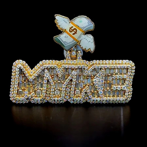 Custom Letter Initial Name Baguette Pendant Gold Pass Diamond Tester Moissanite Necklace Hip Hop Fine Jewelry for Man - Product Image 1