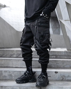 กางเกงไซเบอร์พังก์ นินจา เทคแวร์ แบบมีซิป กระเป๋าแบบผ้าพันแผล กางเกงคาร์โก้ จ็อกเกอร์ ผู้ชาย สีดำ ฮิปฮอป สตรีทแวร์ - Product Image 2
