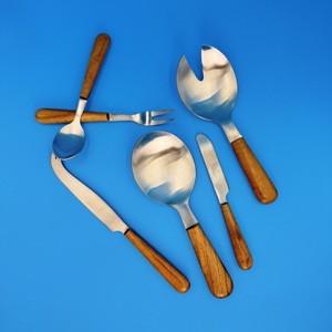 Juego de 6 piezas de acero inoxidable de alta calidad con mango de madera, cuchara, tenedor, cuchillos para queso y mantequilla para el hogar, cocina, hotel, restaurante - Product Image 5