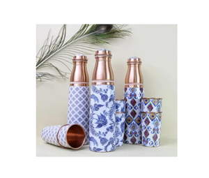 Best Selling Designer Customized Copper Water Bottle with 2 <b>Glass</b> Round Classic Style Top Gifts - Product Image 2