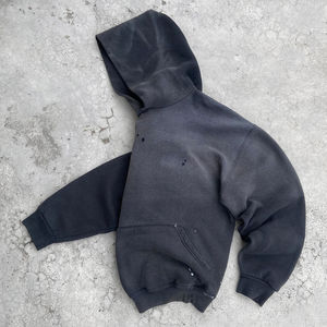 Sudadera con capucha de hombre Vintage lavada con ácido OEM personalizada de alta calidad 100% algodón de talla grande ropa de calle desgastada remaches No - Product Image 2