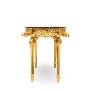 โต๊ะข้างทรงกลมหรูหราสไตล์ราชวงศ์ พร้อมท็อปหินอ่อนสีดำพรีเมียม และโครงไม้แกะสลักลายทองคำประณีต ตกแต่งสไตล์พระราชวัง - Product Image 6