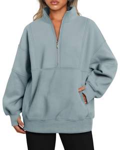 Light Blue Half Zip Oversized <b>Fleece</b> Sweatshirt Warm Winter <b>Women</b> Pullover With Kangaroo Pocket Casual Loose Fit <b>Top</b> - Product Image 1