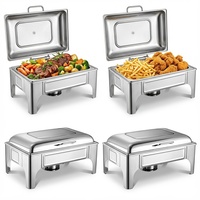 Chauffe-Plats Rectangulaire en Acier Inoxydable 9L Argenté pour Hôtels, Buffets et Restaurants avec Couvercle en Verre pour la Restauration