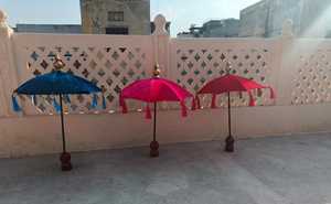 Boho Table Top <b>Umbrella</b> Velvet Tassels Balinese Shade Beach Decor Mini Parasol Wedding Table Velvet Wood <b>Stand</b> Rajasthani Decor - Product Image 5