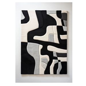 Tapis en laine tufté à la main de qualité supérieure abstrait noir et blanc Style moderne pile haute pour usage domestique ensemble rectangulaire - Product Image 1