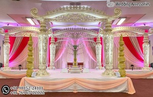 Fascinate Golden Look Mandap Decors Golden Wedding Mandap Fabricante Última tendencia Indian Wedding Mandap Venta Australia - Product Image 3