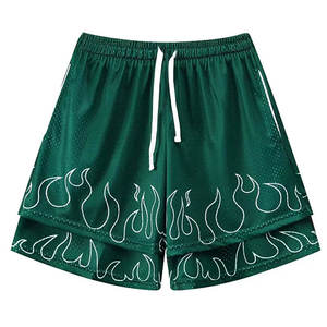 Pantalones Cortos Deportivos de Malla Transpirables de Secado Rápido, de Poliéster Estampado de Alta Calidad, Sublimación Premium, Personalizados, de Doble Capa, con Diseño de Llamas - Product Image 1
